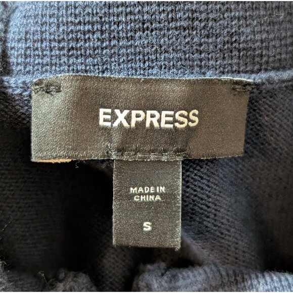 Express Size S Full Zip Cardigan Sweater Blue Striped Polo Collar Mod Retro EUC - Picture 5 of 11